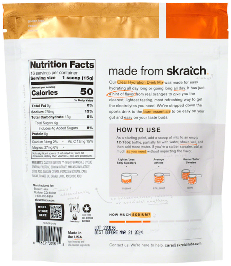 NEW Skratch Labs Clear Hydration Drink Mix - Hint of Orange, 16-Serving Resealable Pouch - Around the Cycle
