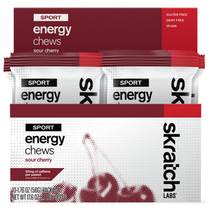 NEW Skratch Labs Sport Energy Chews - Caffeinated Sour Cherry, Box of 10