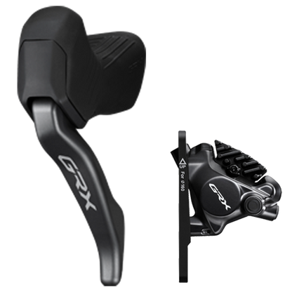 NEW Shimano GRX ST-RX825 Di2 Shift/Brake Lever with BR-RX820 Hydraulic Disc Brake Caliper - Left/Front, 1x, Flat Mount Caliper, Black - Around the Cycle