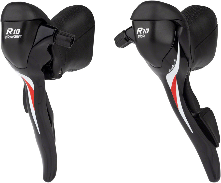 NEW microSHIFT R10 Drop Bar Shift Lever Set - 3 x 10-Speed, Shimano Compatible, Black - Around the Cycle