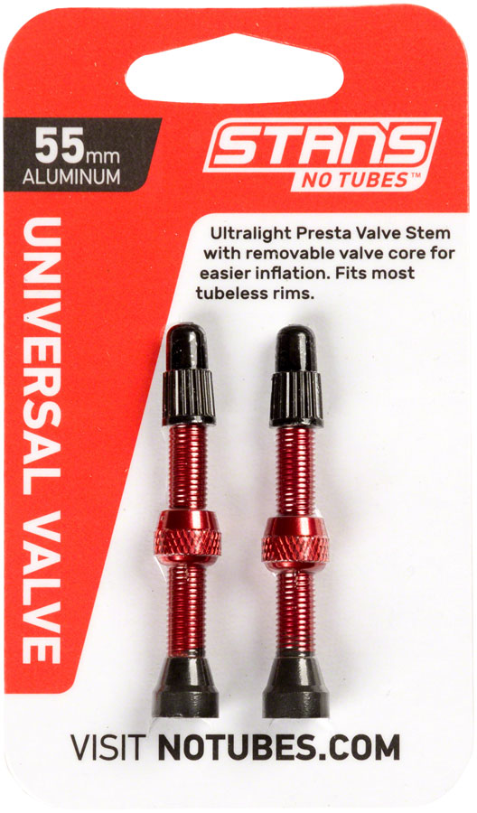NEW Stan's Alloy Presta Valve Stem, 55mm Universal, Red, Pair