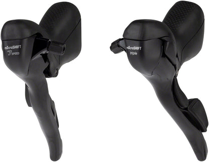 NEW microSHIFT R7 Drop Bar Shift Lever Set - 3 x 7-Speed, Standard Reach, Shimano Compatible, Black