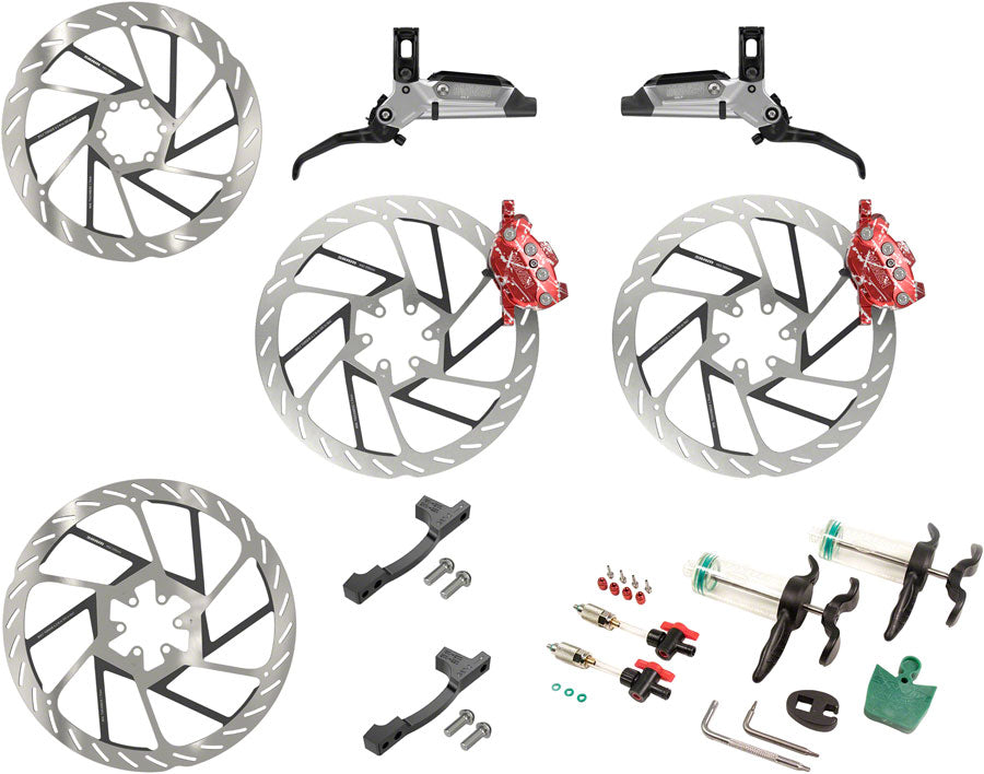NEW SRAM Maven Ultimate Stealth Expert Disc Brake Kit - Front/Rear Levers, Front/Rear Red Splash Calipers, Adapters, 4 Rotors, Bleed Kit