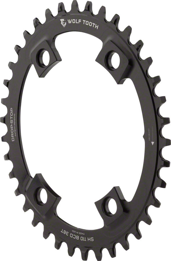 NEW Wolf Tooth Elliptical Shimano 110 Asymmetric BCD Chainring - 40t, 110 Asymmetric BCD, 4-Bolt, Drop-Stop, For Shimano Cranks, Black