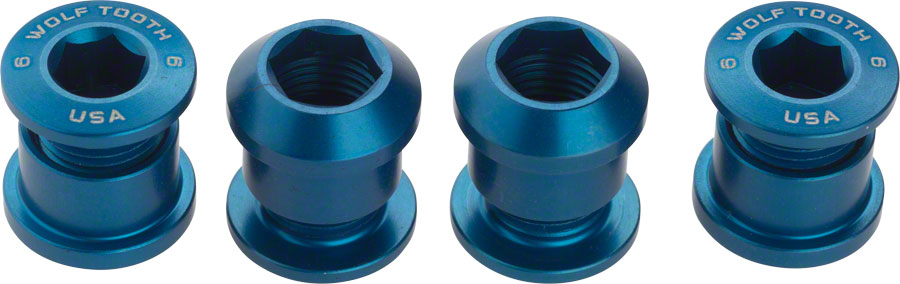 NEW Wolf Tooth 1x Chainring Bolt Set - 6mm, Dual Hex Fittings, Set/4, Blue - Around the Cycle