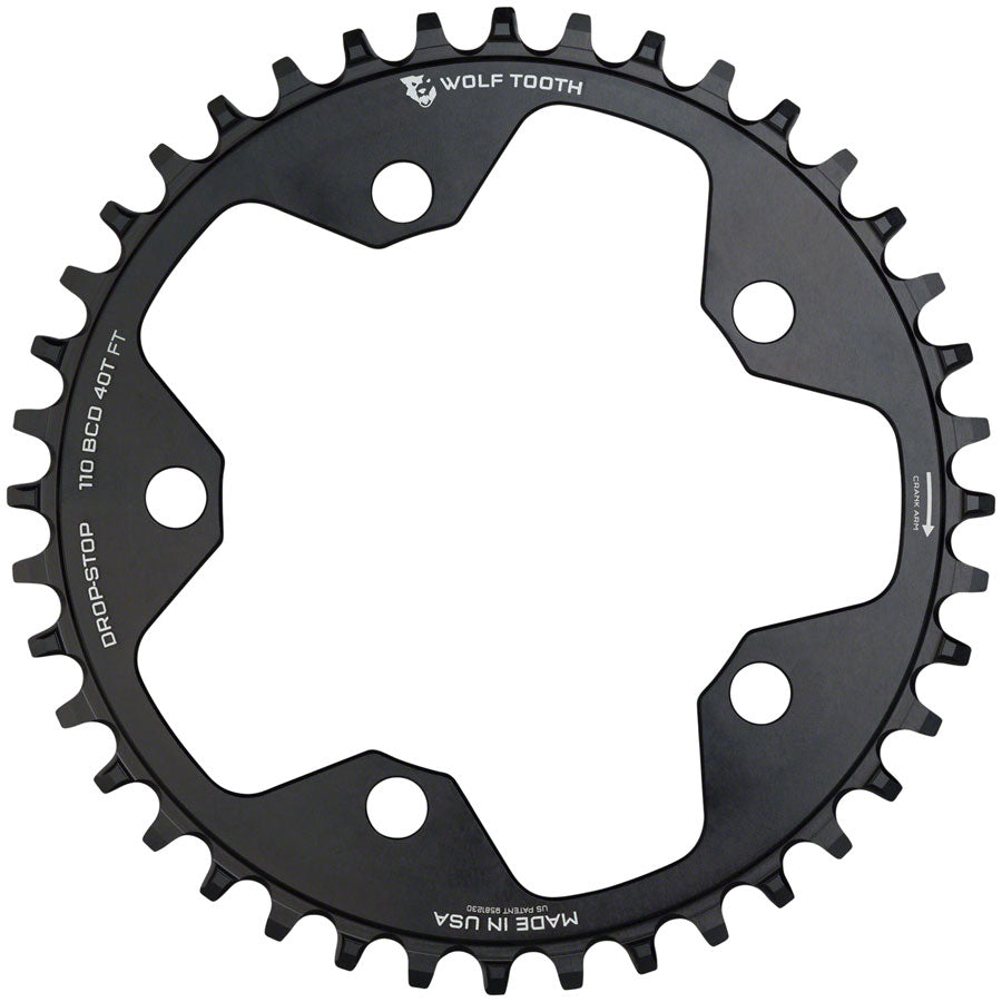 NEW Wolf Tooth 110 BCD Cyclocross and Road Chainring - 40t, 110 BCD, 5-Bolt, Drop-Stop, 10/11/12-Speed Eagle and Flattop Compatible, Black
