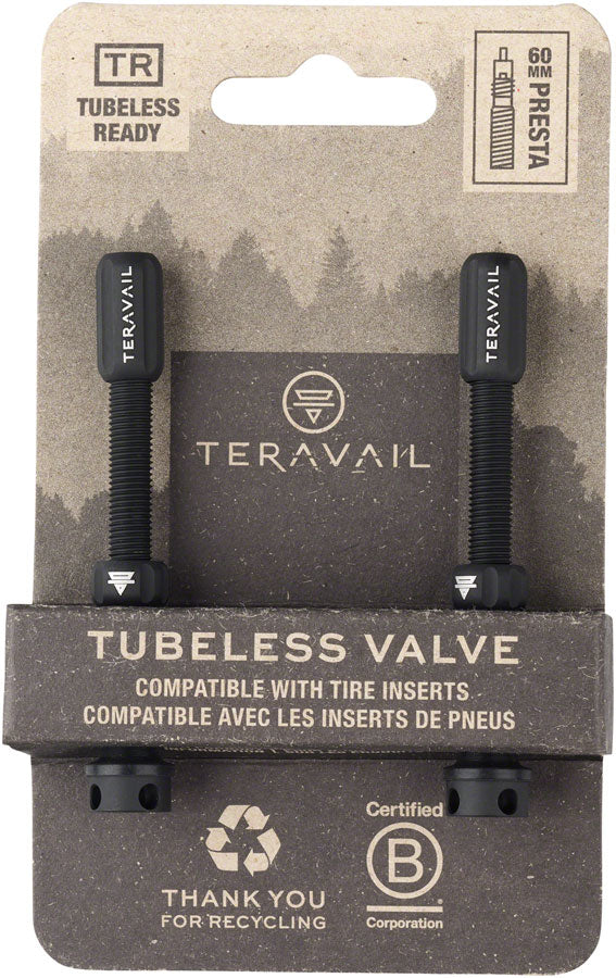 NEW Teravail Alloy Tubeless Valves - Pair, 60mm, Matte Black - Around the Cycle