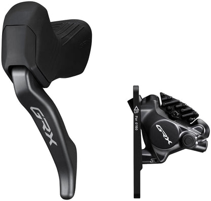NEW Shimano GRX ST-RX825 Di2 Shift/Brake Lever with BR-RX820 Hydraulic Disc Brake Caliper - Left/Front, 1x, Flat Mount Caliper, Black - Around the Cycle