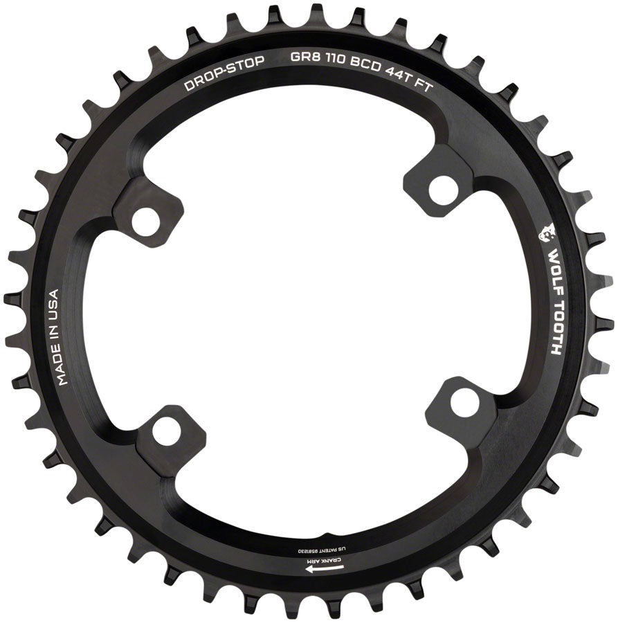 NEW Wolf Tooth Shimano 110 Asymmetric BCD Chainring - 40t, 110 Asymmetric BCD, 4-Bolt, Drop-Stop Flattop, For Shimano GRX Cranks, Black