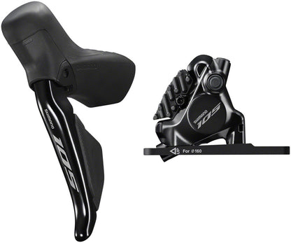 NEW Shimano 105 ST-R7170-LE Di2 Shift/Brake Lever with BR-R7170 Hydraulic Disc Brake Caliper - Front, 2x, Flat Mount with Fork Adaptor, Black