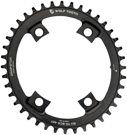 NEW Wolf Tooth Elliptical Shimano 110 Asymmetric BCD Chainring - 40t, 110 Asymmetric BCD, 4-Bolt, Drop-Stop, For Shimano Cranks, Black - Around the Cycle