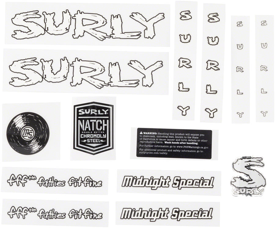 NEW Surly Midnight Special Frame Decal Set - White, with Record