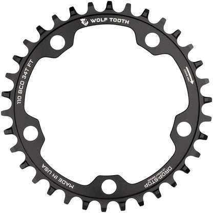 NEW Wolf Tooth 110 BCD Cyclocross and Road Chainring - 34t, 110 BCD, 5-Bolt, Drop-Stop, 10/11/12-Speed Eagle and Flattop Compatible, Black - Around the Cycle