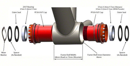 NEW Wheels Manufacturing PressFit 30 to SRAM Bottom Bracket with Angular Contact Bearings Black Cups