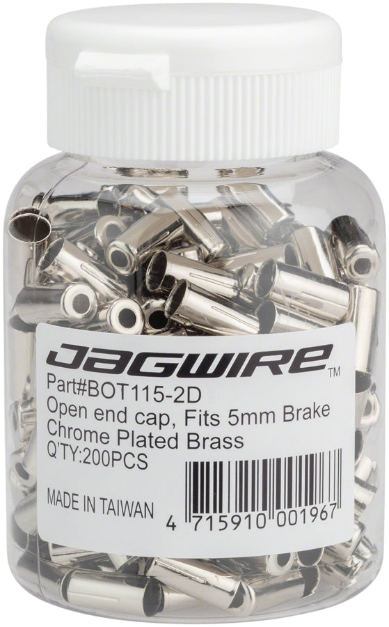 NEW Jagwire 5mm Open Pre-Crimped End Caps Bottle of 200, Chome Plated