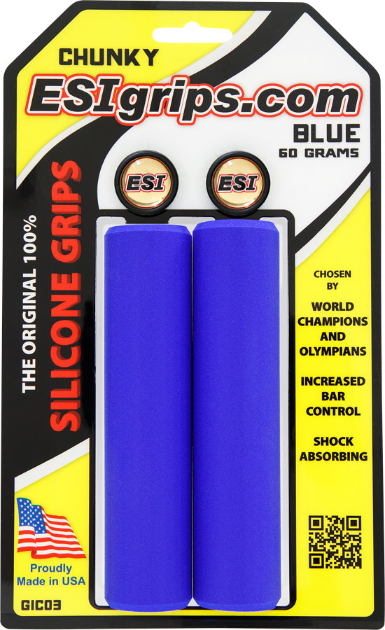 NEW ESI GRIPS,CHUNKY,BLUE 60G,SILICONE,W/PLUGS,130MM