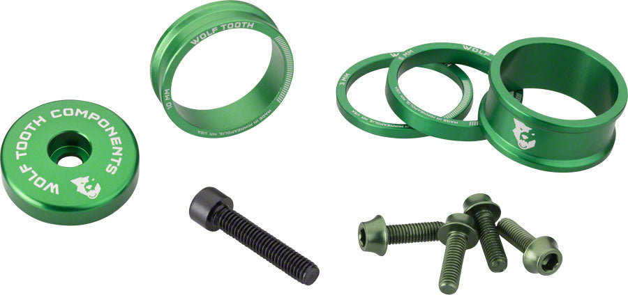 NEW Wolf Tooth BlingKit: Headset Spacer Kit 3 510 15mm Green