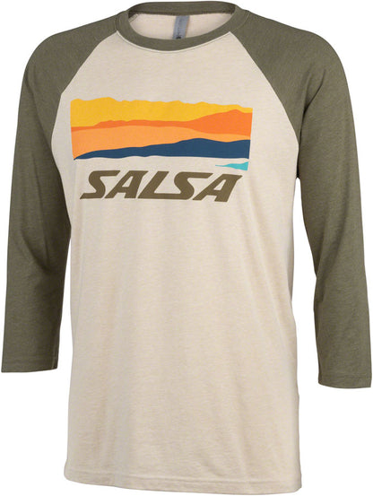 NEW Salsa Outback Unisex 3/4 Tee - Cream, Military Green, Small