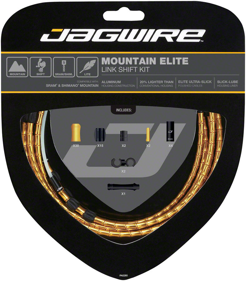 NEW Jagwire Mountain Elite Link Shift Cable Kit SRAM/Shimano with Ultra-Slick Uncoated Cables, Gold