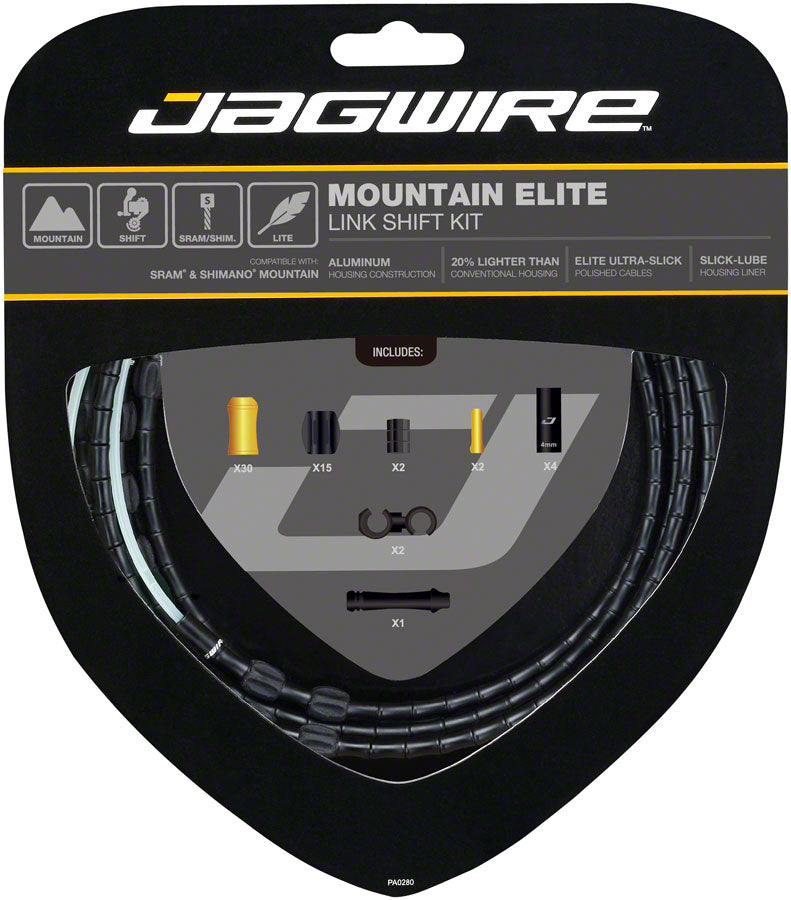 NEW Jagwire Mountain Elite Link Shift Cable Kit SRAM/Shimano with Ultra-Slick Uncoated Cables, Black