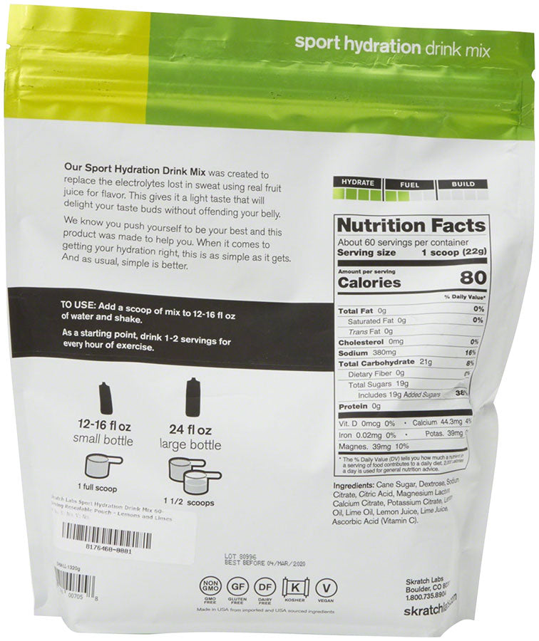 NEW Skratch Labs Sport Hydration Drink Mix: Lemons and Limes, 60-Serving Resealable Pouch