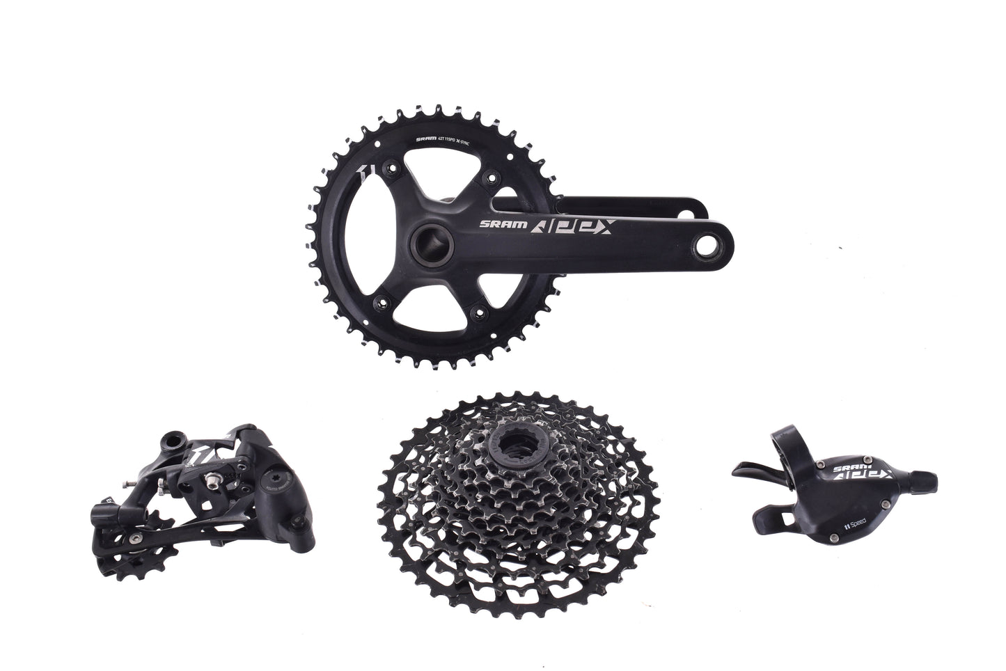 USED SRAM Apex 1x11 Flat Bar Groupset 172.5mm 42T Crank w/ Shifter Rear Derailleur, 11-42T Cassette