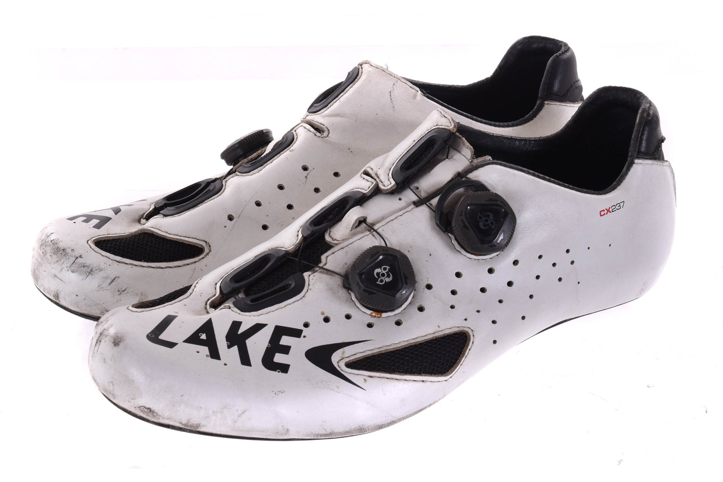 USED Lake CX237 Road Cycling Shoes EU46 US12 Carbon Sole Boa White