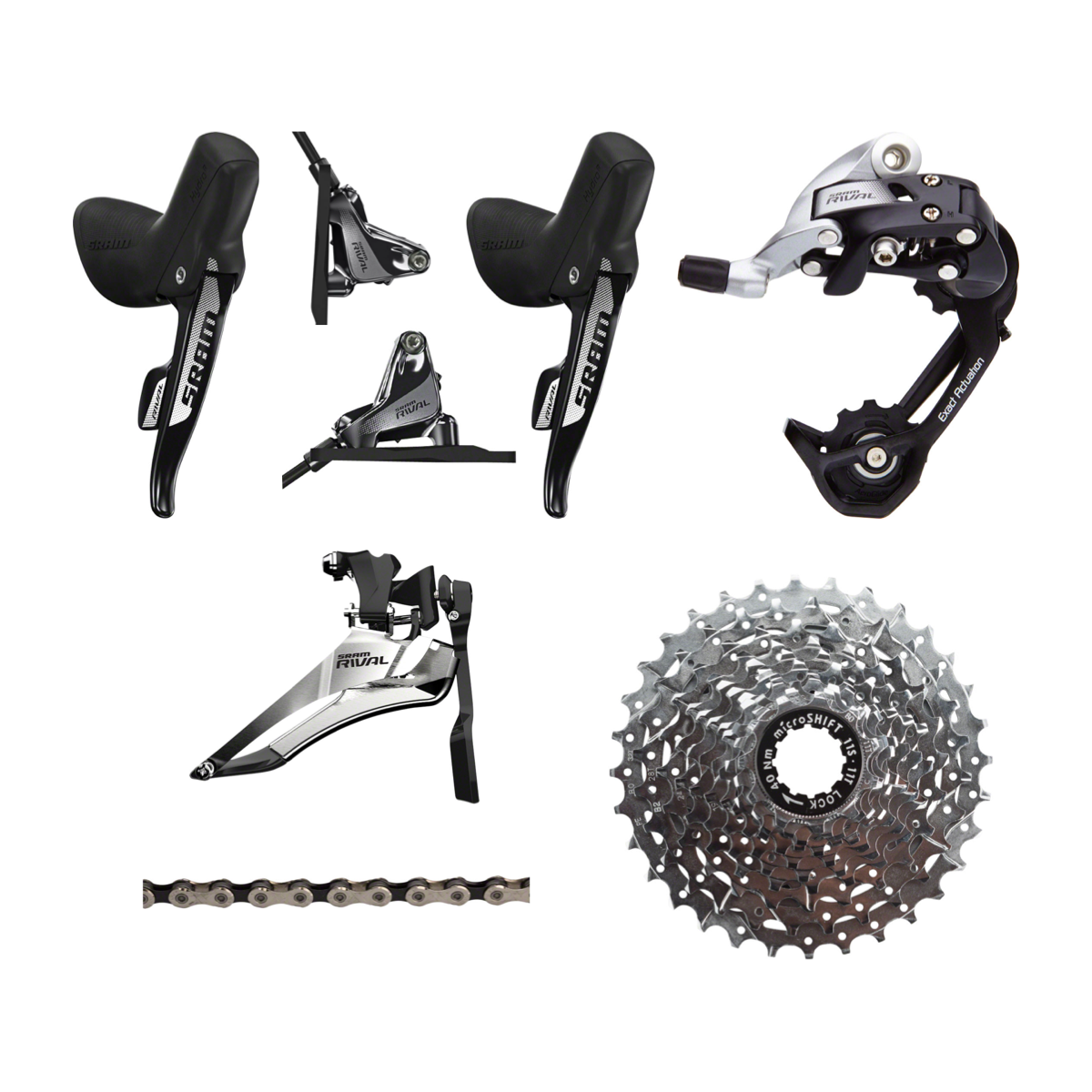 NEW SRAM Rival HRD Hydraulic Disc Groupset, 2x11 Speed, 11-32t, Flat Mount