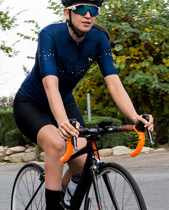 *NEW* Catella Women's Chantry Jersey Pacifica, Dark Blue w/yellow dots, Medium - Around the Cycle