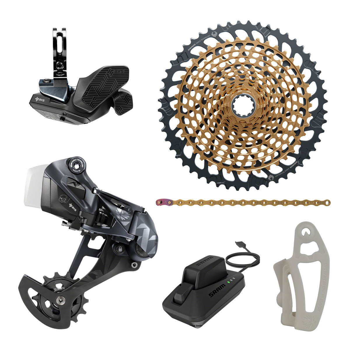 NEW SRAM XX1 Eagle AXS Gold Upgrade Kit - Rear Derailleur, Shifter, Cassette 10-50t, Chain, Charger/Cord, Battery